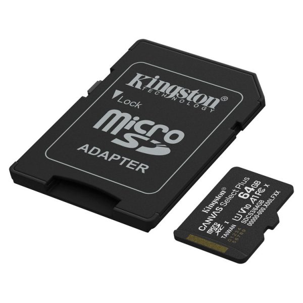 KINGSTON Memory Card MicroSD Canvas Select Plus SDCS3/64GB, Class 10, SD Adapter